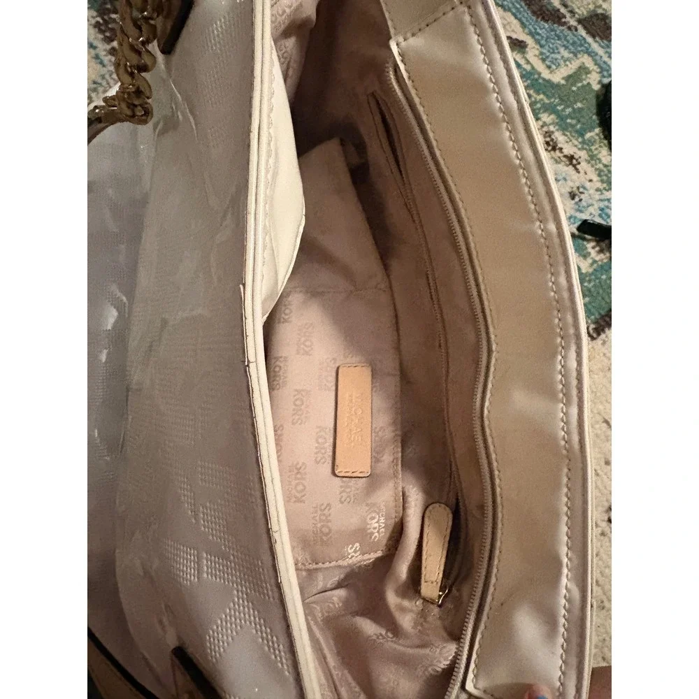 Michael Kors Jet Set Travel White MK Logo‎ Tote Bag Chain Strap Shoulder Bag